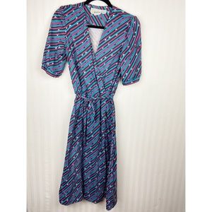 Vintage Belted 80s 90s Retro Wrap Dress M 10